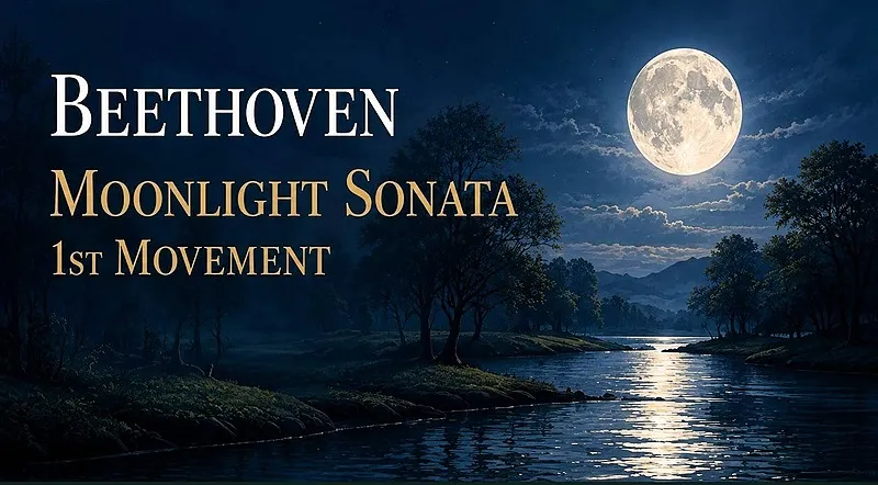 Beethoven Moonlight Sonata, 1st movement: a moonlit lake at night