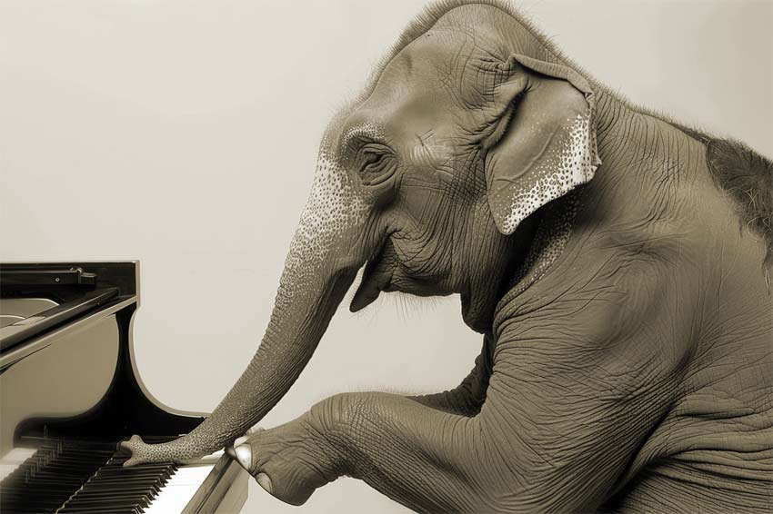 elephant plays piano