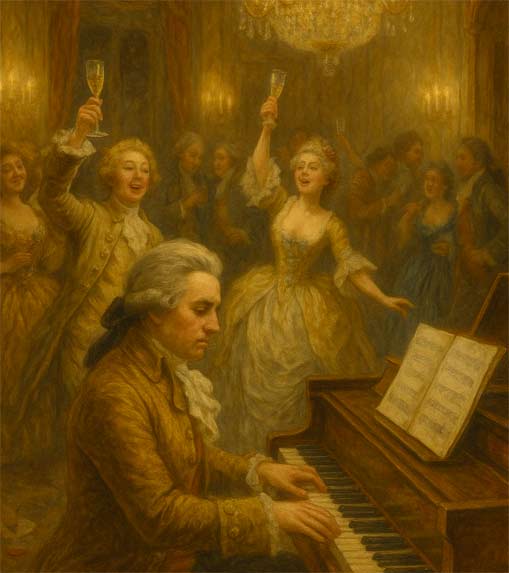 mozart piano drinking party