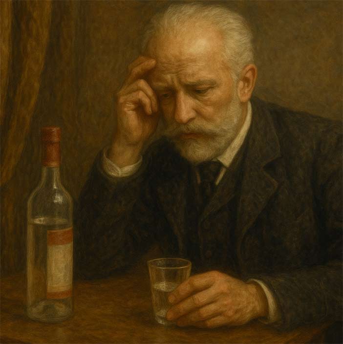 Tchaikovsky drinking vodka piano